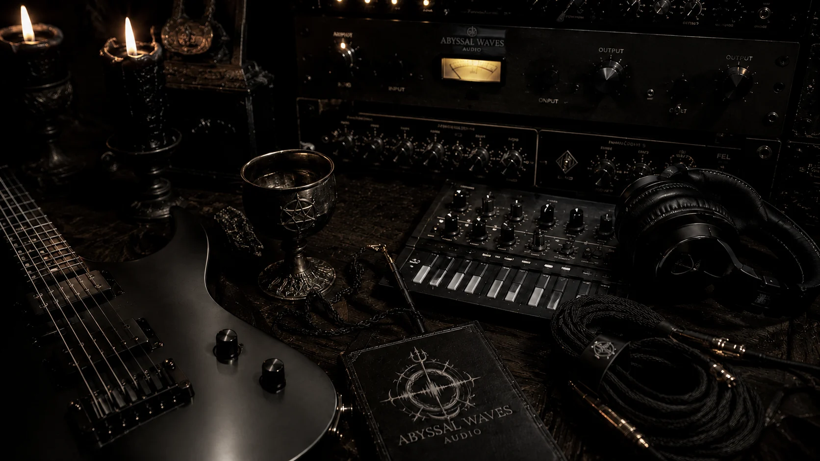 Abyssal Waves Audio branded studio setup